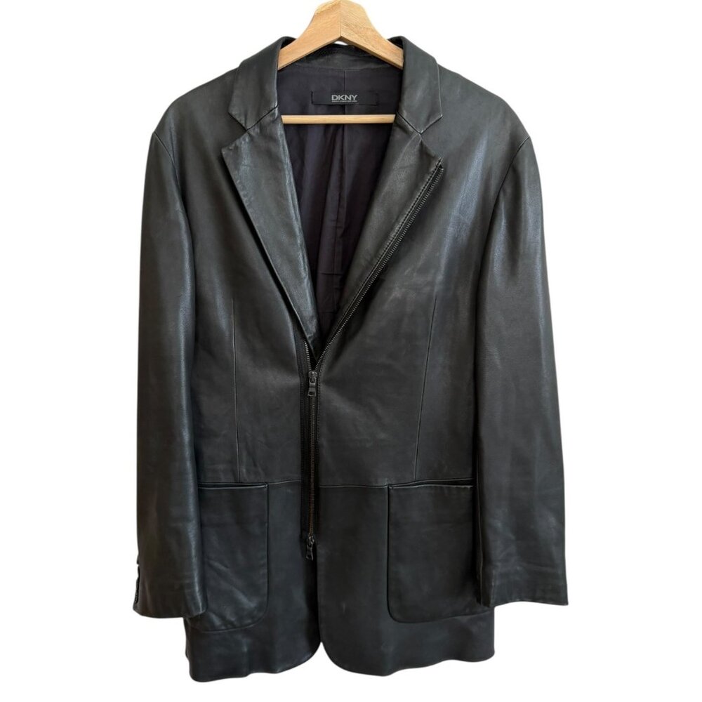 Vintage DKNY Chinese Lambskin Leather Jacket Black‎ M City Grunge Minimalist